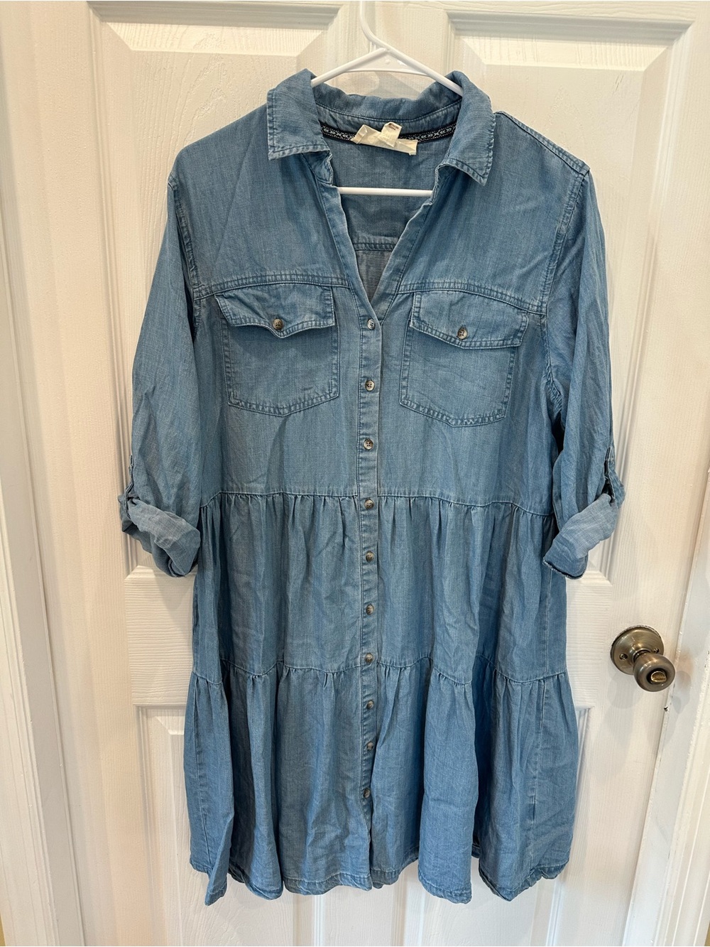 Nurture by Westbound Light Blue Denim Tiered Button-Front shirt dress